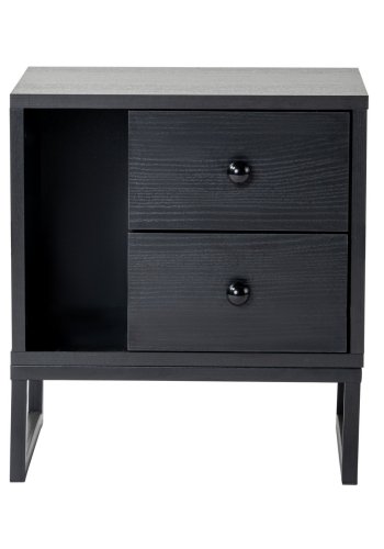 NORDVRK Glimmer nattbord, m. 1 rom og 2 skuffer - svart tremelamin og svart metall (45,2x29,5)