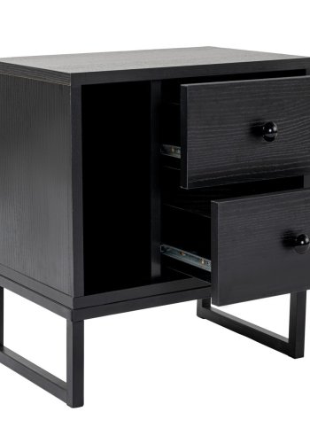 NORDVRK Glimmer nattbord, m. 1 rom og 2 skuffer - svart tremelamin og svart metall (45,2x29,5)