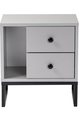 NORDVRK Glimmer nattbord, med 1 rom og 2 skuffer - gr melamin og sort metall (45,2x29,5)