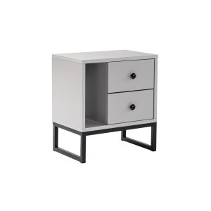 NORDVÄRK Glimmer natbord, m. 1 rum og 2 skuffer - gr melamin og sort metal (45,2x29,5)
