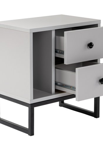 NORDVRK Glimmer nattbord, med 1 rom og 2 skuffer - gr melamin og sort metall (45,2x29,5)