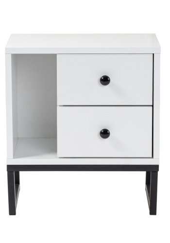 NORDVRK Glimmer nattbord, m. 1 rom og 2 skuffer - hvit melamin og svart metall (45,2x29,5)