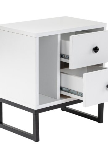 NORDVRK Glimmer nattbord, m. 1 rom og 2 skuffer - hvit melamin og svart metall (45,2x29,5)