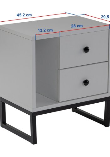 NORDVRK Glimmer nattbord, m. 1 rom og 2 skuffer - hvit melamin og svart metall (45,2x29,5)