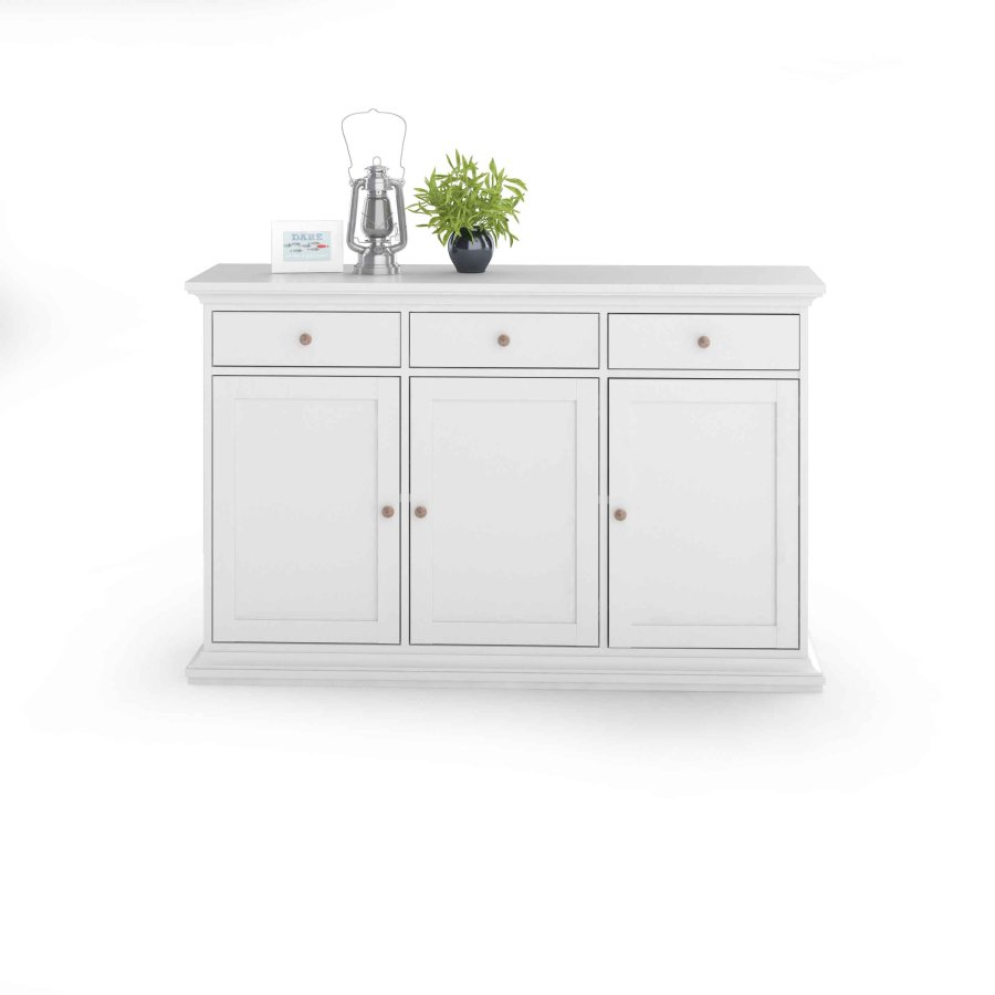 
TVILUM paris skænk - hvidt træ, 3 skuffer og låger
