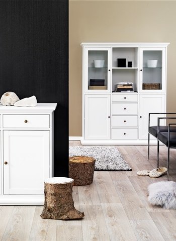 
TVILUM paris skænk - hvidt træ, 3 skuffer og låger
