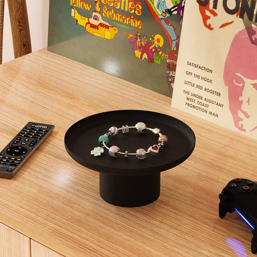 NORDVÄRK N? s? rose dekorasjonsstativ, rundt - svart metall (sett med 3)