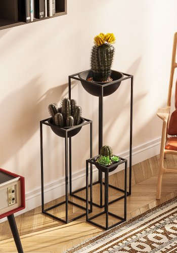 NORDVÄRK GED-019 blomsterstativ - svart metall (sett med 3)