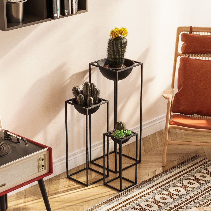 NORDVÄRK GED-019 blomsterstativ - svart metall (sett med 3)