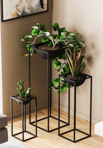 NORDVÄRK GED-019 blomsterstativ - svart metall (sett med 3)