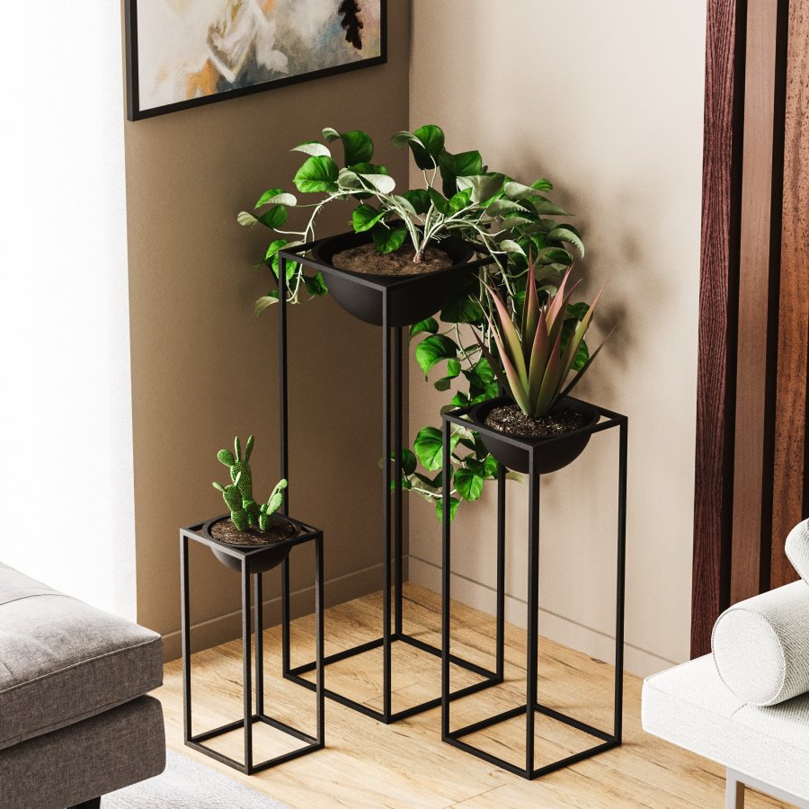 NORDVÄRK GED-019 blomsterstativ - svart metall (sett med 3)