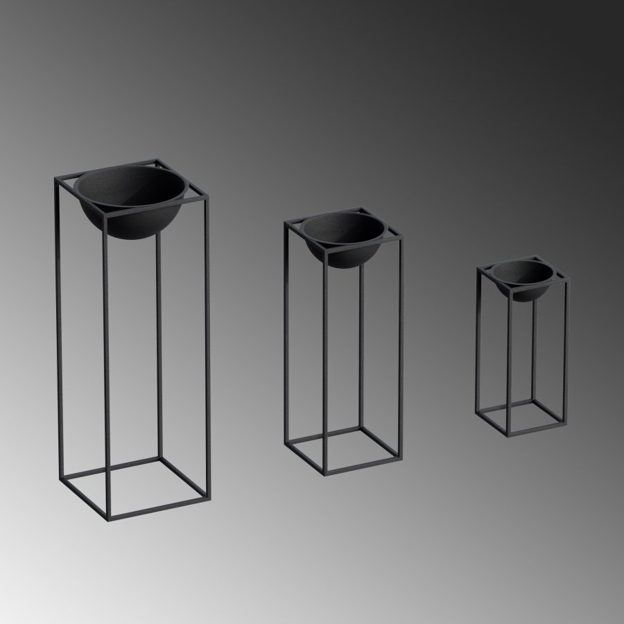 NORDVÄRK GED-019 blomsterstativ - svart metall (sett med 3)