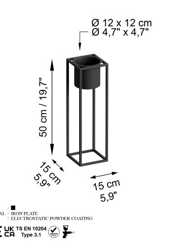 NORDVÄRK GED-023 blomsterstativ - svart metall (H:50)