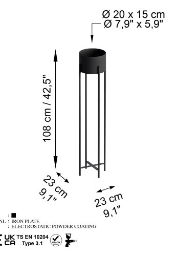 NORDVÄRK GED-024  blomsterstativ - svart metall (H:108)