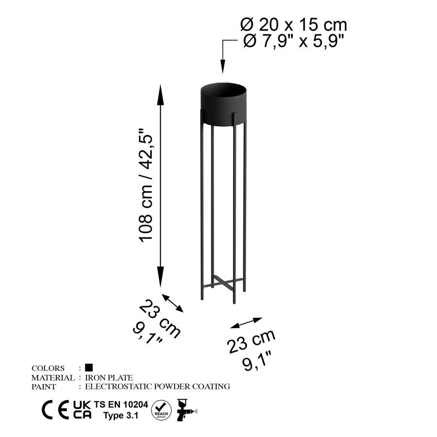 NORDVÄRK GED-024  blomsterstativ - svart metall (H:108)