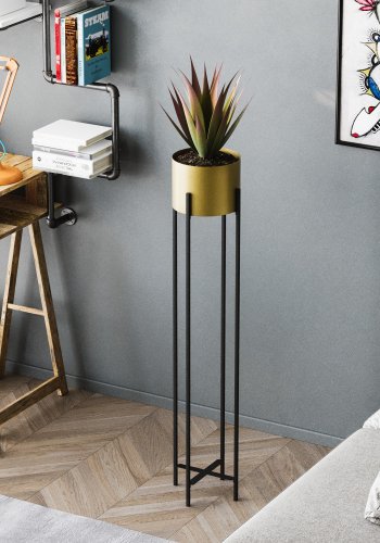 NORDVÄRK GED-024-Blomsterstativ - gull og svart metall (H:108)
