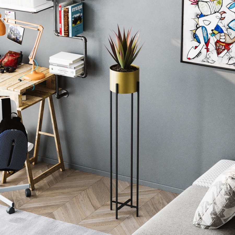 NORDVÄRK GED-024-Blomsterstativ - gull og svart metall (H:108)