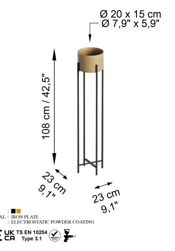 NORDVÄRK GED-024-Blomsterstativ - gull og svart metall (H:108)