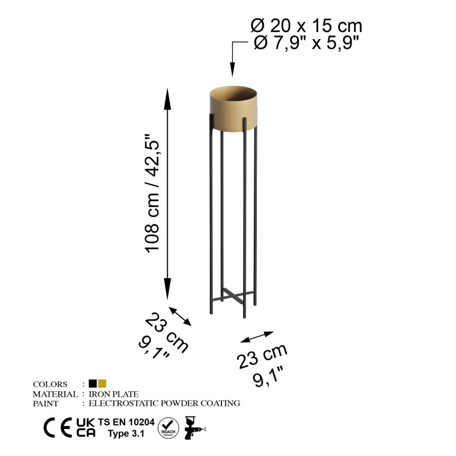 NORDVÄRK GED-024-Blomsterstativ - gull og svart metall (H:108)