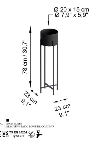 NORDVÄRK GED-025 blomsterstativ - svart metall (H:78)