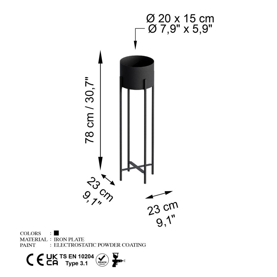 NORDVÄRK GED-025 blomsterstativ - svart metall (H:78)