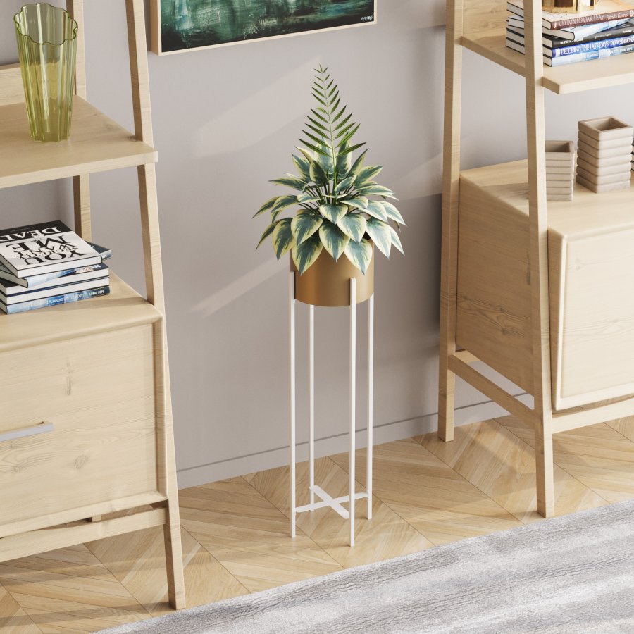 NORDVÄRK GED-025-C blomsterstativ - gull og hvitt metall (H:78)