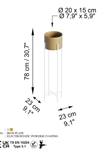 NORDVÄRK GED-025-C blomsterstativ - gull og hvitt metall (H:78)