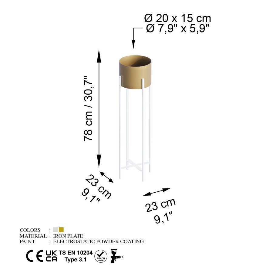 NORDVÄRK GED-025-C blomsterstativ - gull og hvitt metall (H:78)