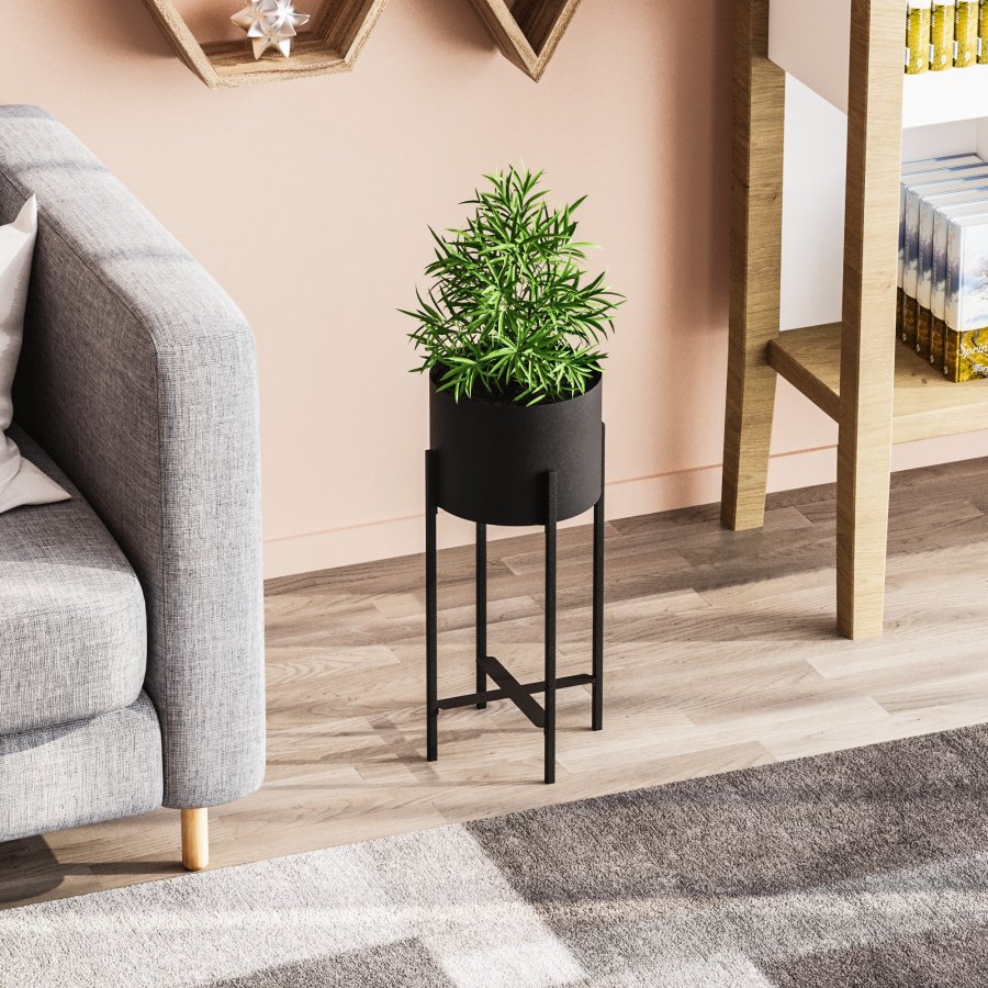 NORDVÄRK GED blomsterpotteskjuler, rund - svart metall (23)