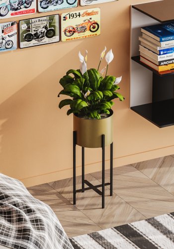 NORDVÄRK GED-026-Blomsterstativ - gull og svart metall (H:48)