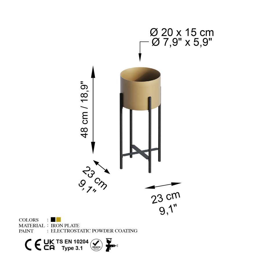 NORDVÄRK GED-026-Blomsterstativ - gull og svart metall (H:48)