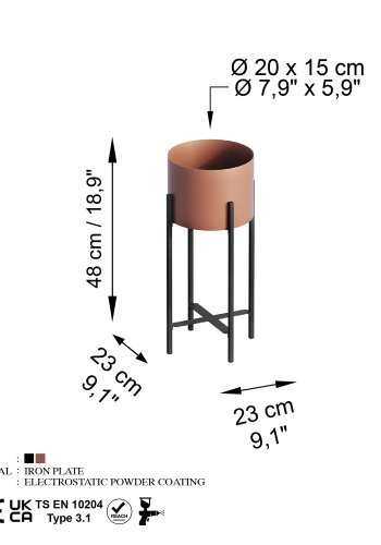 NORDVÄRK GED-026-B blomsterstativ - kobber og svart metall (H:48)