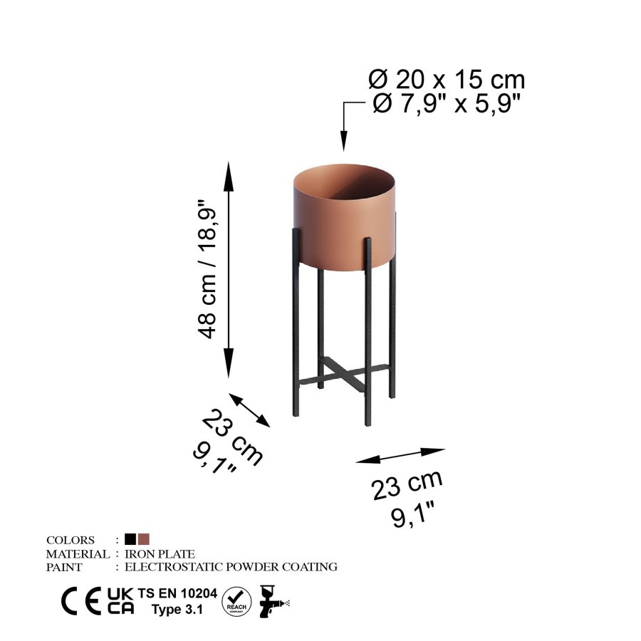 NORDVÄRK GED-026-B blomsterstativ - kobber og svart metall (H:48)