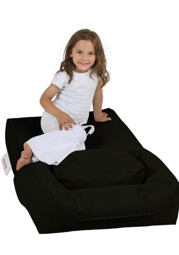 NORDVÄRK Barn utendrs 1 saccosekk og 1 puff til barn - svart polyester (sett med 2)