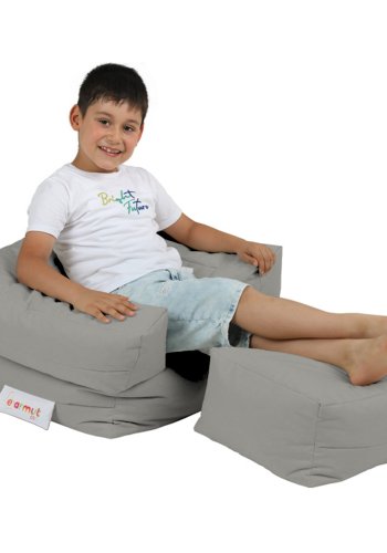 NORDVRK Kids utendrs 1 bnneposestol og 1 puff for barn - rykfarget polyester (sett med 2)