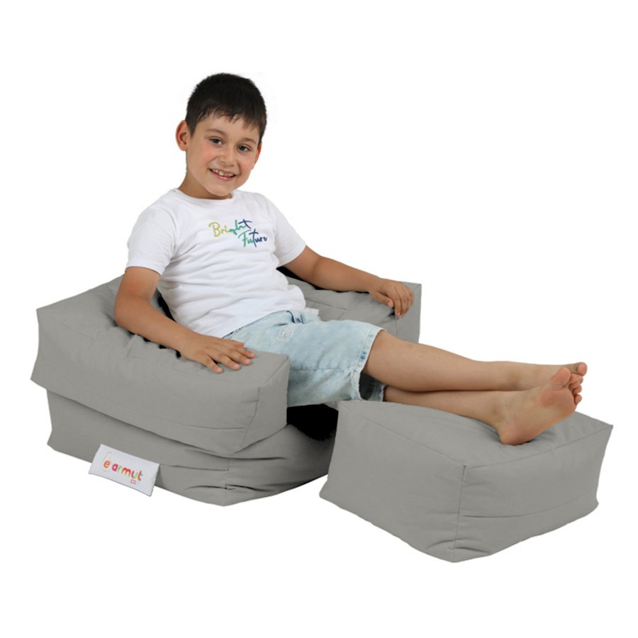 NORDVRK Kids utendrs 1 bnneposestol og 1 puff for barn - rykfarget polyester (sett med 2)