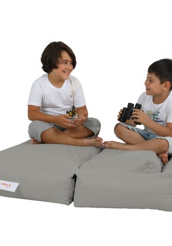 NORDVRK Kids utendrs dobbel sekkestol og 2 puffer for barn - rykfarget polyester (sett med 3)