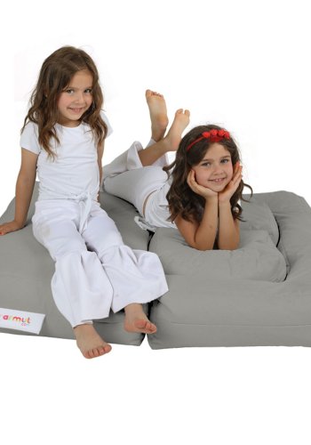 NORDVRK Kids utendrs dobbel sekkestol og 2 puffer for barn - rykfarget polyester (sett med 3)