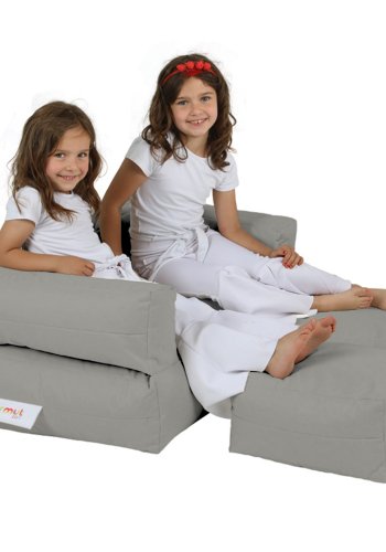 NORDVRK Kids utendrs dobbel sekkestol og 2 puffer for barn - rykfarget polyester (sett med 3)