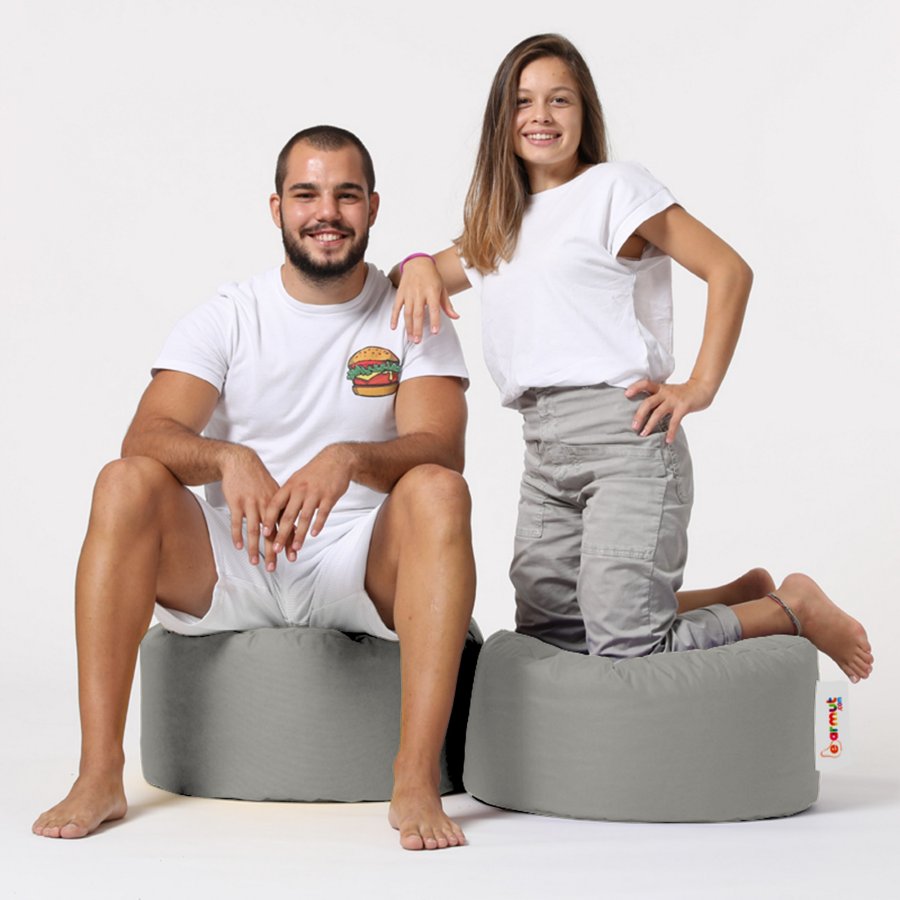 NORDVRK utendrs puff, rund - rykfarget polyester (55)