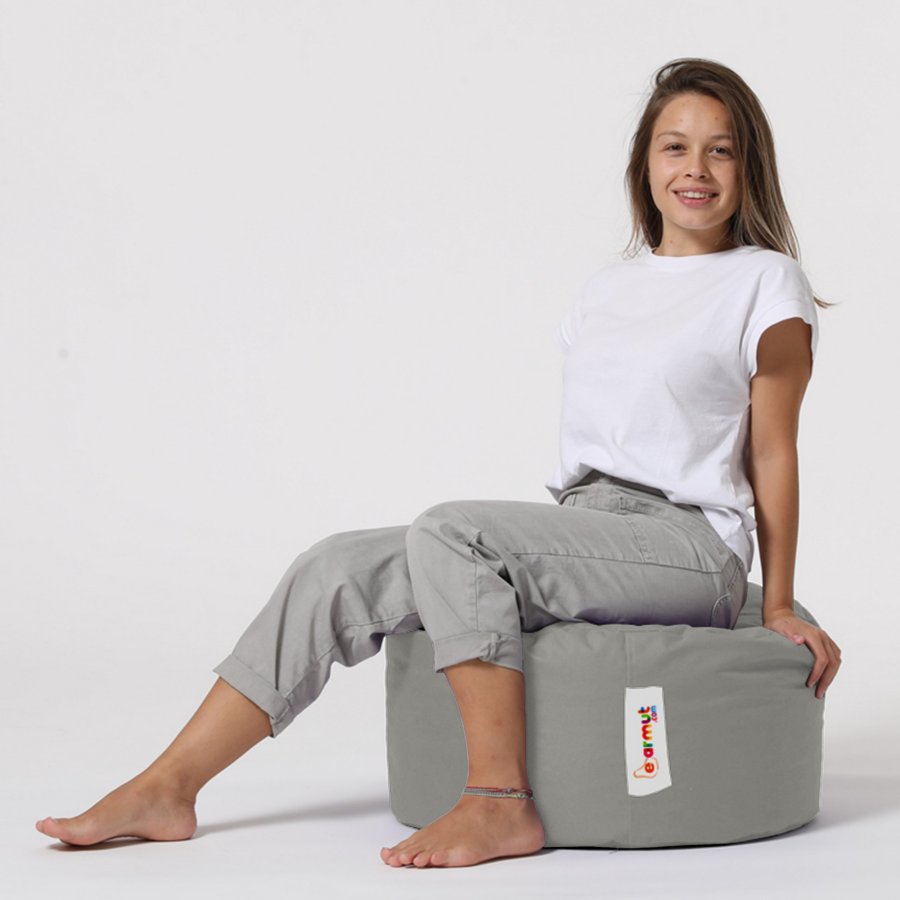 NORDVRK utendrs puff, rund - rykfarget polyester (55)