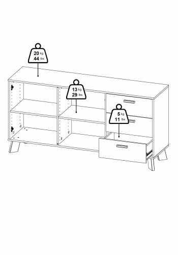 TVILUM Ikast Sideboard 2 Türen + 3 Schubladen, Jackson Hickory/Weiß, 147,2 x 39,1 x 73 cm