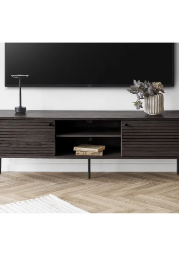 HOUSE NORDIC Kyoto TV-benk - TV-benk, 2 drer, 2 hyller, eikefiner, rkt, svarte metallben 150x40x50 cm