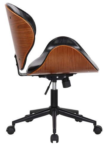 HOUSE OF SANDER Rind kontorstol, m. hjul, armlener, hydejusterbar - mrkt tre, sort kunstskinn, metall