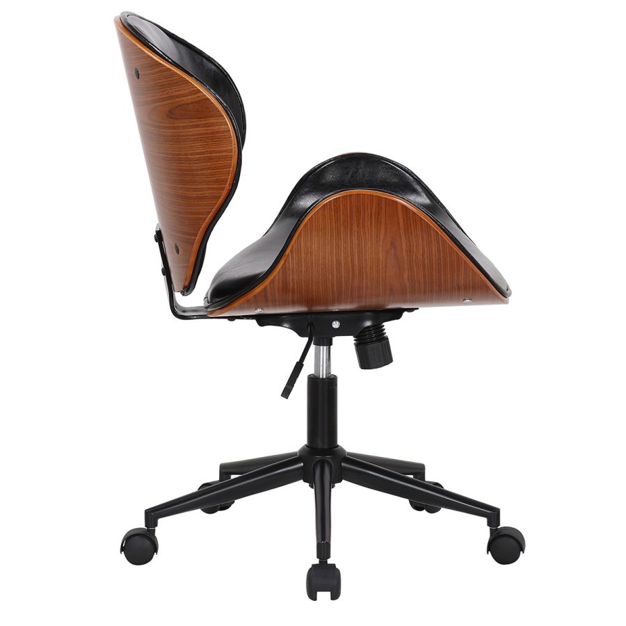 HOUSE OF SANDER Rind kontorstol, m. hjul, armlener, hydejusterbar - mrkt tre, sort kunstskinn, metall