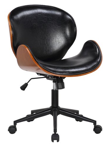 HOUSE OF SANDER Rind kontorstol, m. hjul, armlener, hydejusterbar - mrkt tre, sort kunstskinn, metall