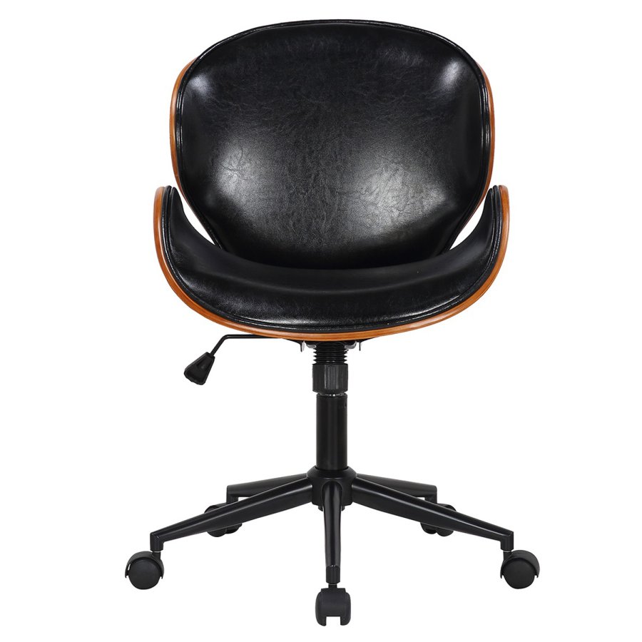 HOUSE OF SANDER Rind kontorstol, m. hjul, armlener, hydejusterbar - mrkt tre, sort kunstskinn, metall