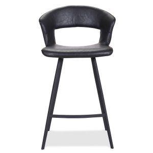 HOUSE OF SANDER Tora Barstol, med Ryggstöd och Fotstöd - Svart Konstläder och Svart Metall