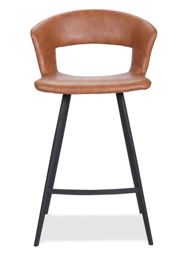 HOUSE OF SANDER Tora barstol, med ryggsttte og fotsttte - konjakkfarget kunstskinn og svart metall