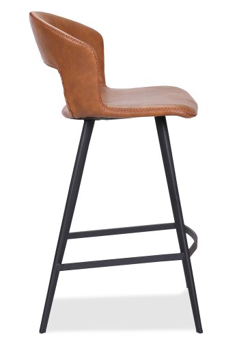 HOUSE OF SANDER Tora barstol, med ryggsttte og fotsttte - konjakkfarget kunstskinn og svart metall